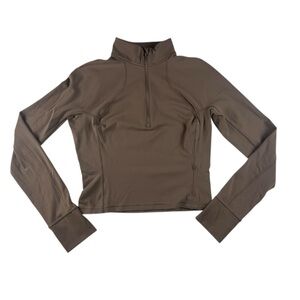 BuffBunny Women's Quarter Zip Long Sleeve Cropped Active Top Latte Brown